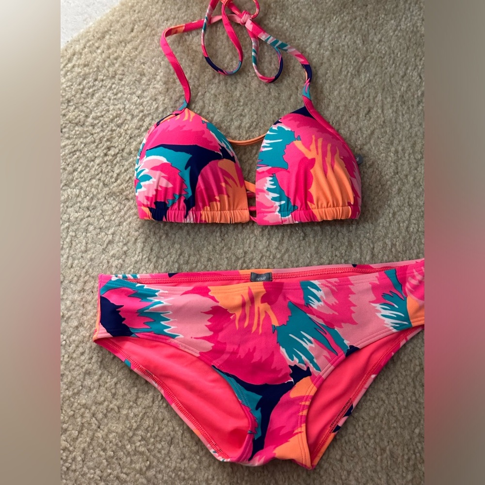 Aerie Bright Floral Pink Multi Bikini Set Women’s Size Small